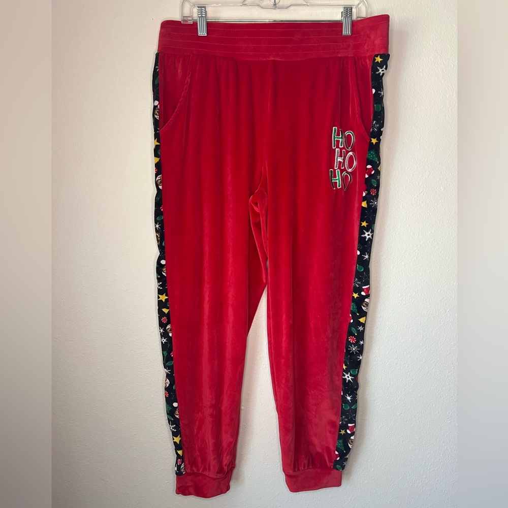 Red Velour Christmas Track Pants size XL